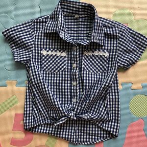 [ new goods prompt decision ] exceedingly pretty for girl. silver chewing gum check pattern short sleeves shirt 120cm