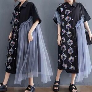 モード系 色合い鮮やか個性派シャツワンピースワンピース