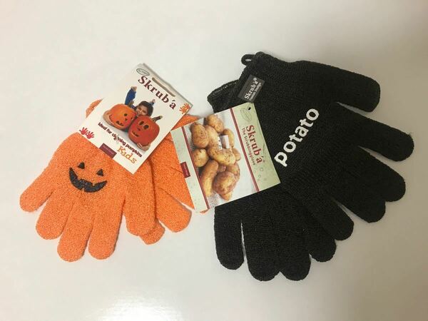 【新品】皮むき手袋 Skrub'a Glove, ハロウィンカラー　親子ペア