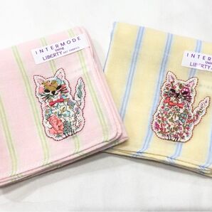 新品 リバティ ガーゼハンカチ ねこちゃん 2枚セット INTERMODE Using LIBERTY ART FABRICS