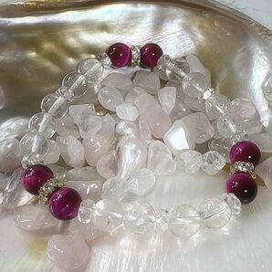 C◆開運 ◇ピンクタイガーアイ ◇ 水晶 ブレスレット