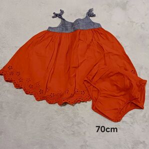 【ベビー服】70cm baby GAP 赤のノースリーブワンピース(パンツ付き)