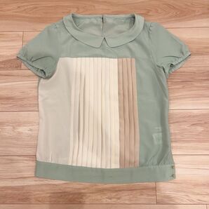 ミントグリーン プリーツデザイン 半袖シャツ 160