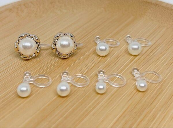 【739】樹脂パールノンホールピアス4ペア アレルギー対応イヤリング シンプルデザイン オケージョン セレモニースタイル