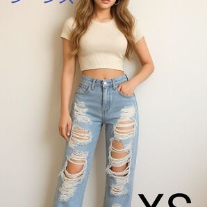 超 ダメージジーンズ デニム XSサイズ ジーンズ パンツ 古着 パンツ