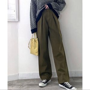 classical elf ハイウエストデニム&チノ タックワイドパンツ 緑