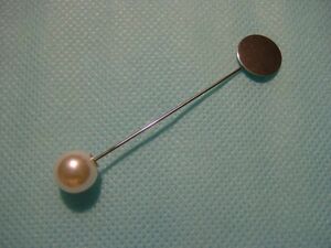 パールピンブローチ　パールビーズ直径1.1×7.5cm　銀色　合金　ハットピン