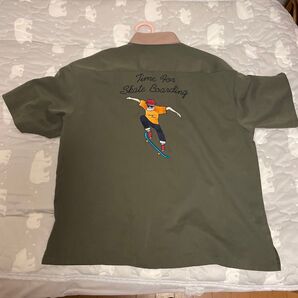 Time For Skate Boarding 半袖シャツ カーキ スケートボード刺繍