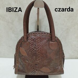 IBIZA czarda パイソン革 ハンドバッグ 花柄 ブラウン エキゾチックレザー