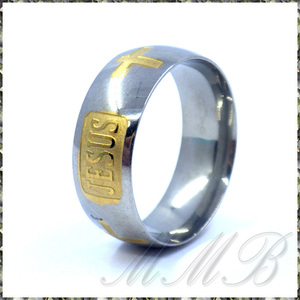 [RING] Gold Plated Jesus Cross Letter Christian Bible ジーザス クロス 十字架 デザイン 8mm リング 19号 【送料無料】