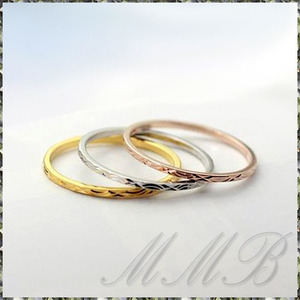 [RING] 18K Gold Plated 3 Color デザインカット 三色ゴールド 1mm スリム セット リング 16号 【送料無料】