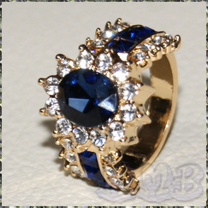 [RING] Luxury Sapphire Blue Cz ラグジュアリー オーバル サファイアブルーCZ 18mm ワイド イエロー ゴールド リング 17号 【送料無料】