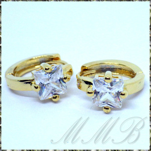 [EARRING] Square Stone Gold Ring 5.6mm スクエアカット CZ ゴールド φ15mm リング ピアス 【送料無料】