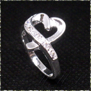 [RING] 925 Sterling Silver Plated Cross Loving Heart クロス ラビング ハート クリスタルCZ シルバー リング 16号 【送料無料】