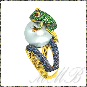 [RING] Gold Plated Frog Hug Pearl lovely frog . pearl ... attached design Gold pre -ting ring 19 number [ free shipping ]