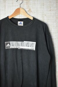 ☆US古着 adidas アディダス ロング 長袖 Tシャツ プリント スポーツ ブラック黒【L】コットン　　　　　◆2647◆