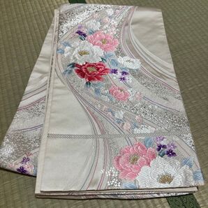 袋帯 白地 白 花柄