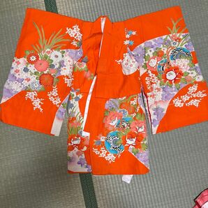 子供用着物 オレンジ お宮参り 昭和レトロ