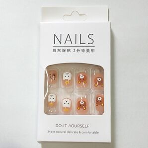 ネイルチップ クマ くま ちゅるん ワンホン ワンホンネイル かわいい 可愛い ショート ミディアム オーバル 韓国 ブラウン