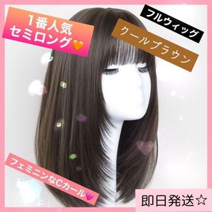 セミロング フルウィッグ ナチュラルブラウン かつら ボブ ミディアム 医療用