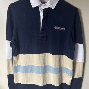 【Alltimers(オールタイマーズ)】NY発 ストリート スケボー 長袖 ラガーシャツ 太ボーダー 刺繍 ネイビー系 Sサイズ