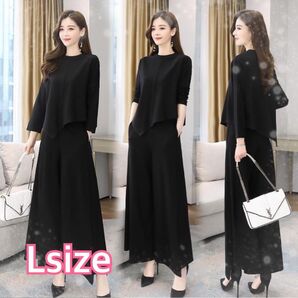 新品 レディースセットアップ パンツドレス 結婚式 フォーマル パンツスーツ セットアップ パーティドレス 黒 L