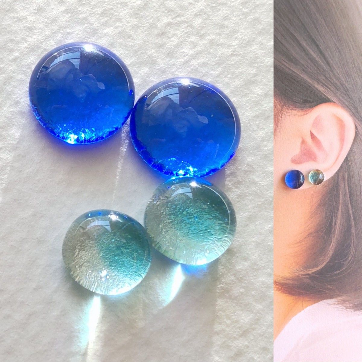 【21G/18G/16G】サージカルステンレスピアス イヤリング ボディピアス ガラスナギット2ペア No.733