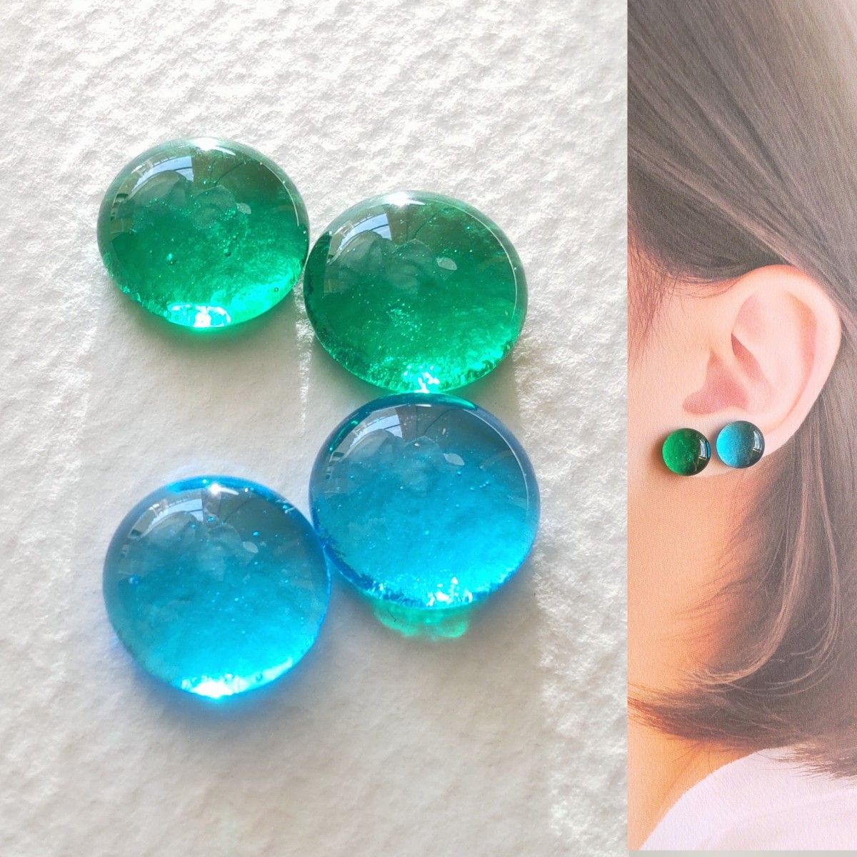 【21G/18G/16G】サージカルステンレスピアス イヤリング ボディピアス ガラスナギット2ペア No.735