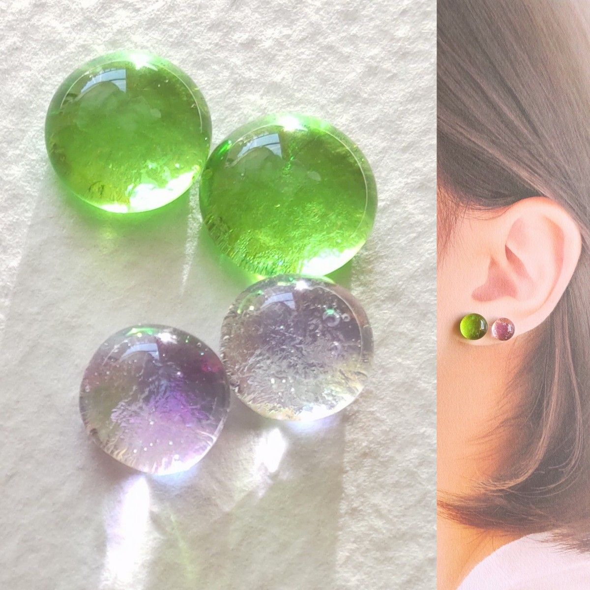 【21G/18G/16G】サージカルステンレスピアス イヤリング ボディピアス ガラスナギット2ペア No.736