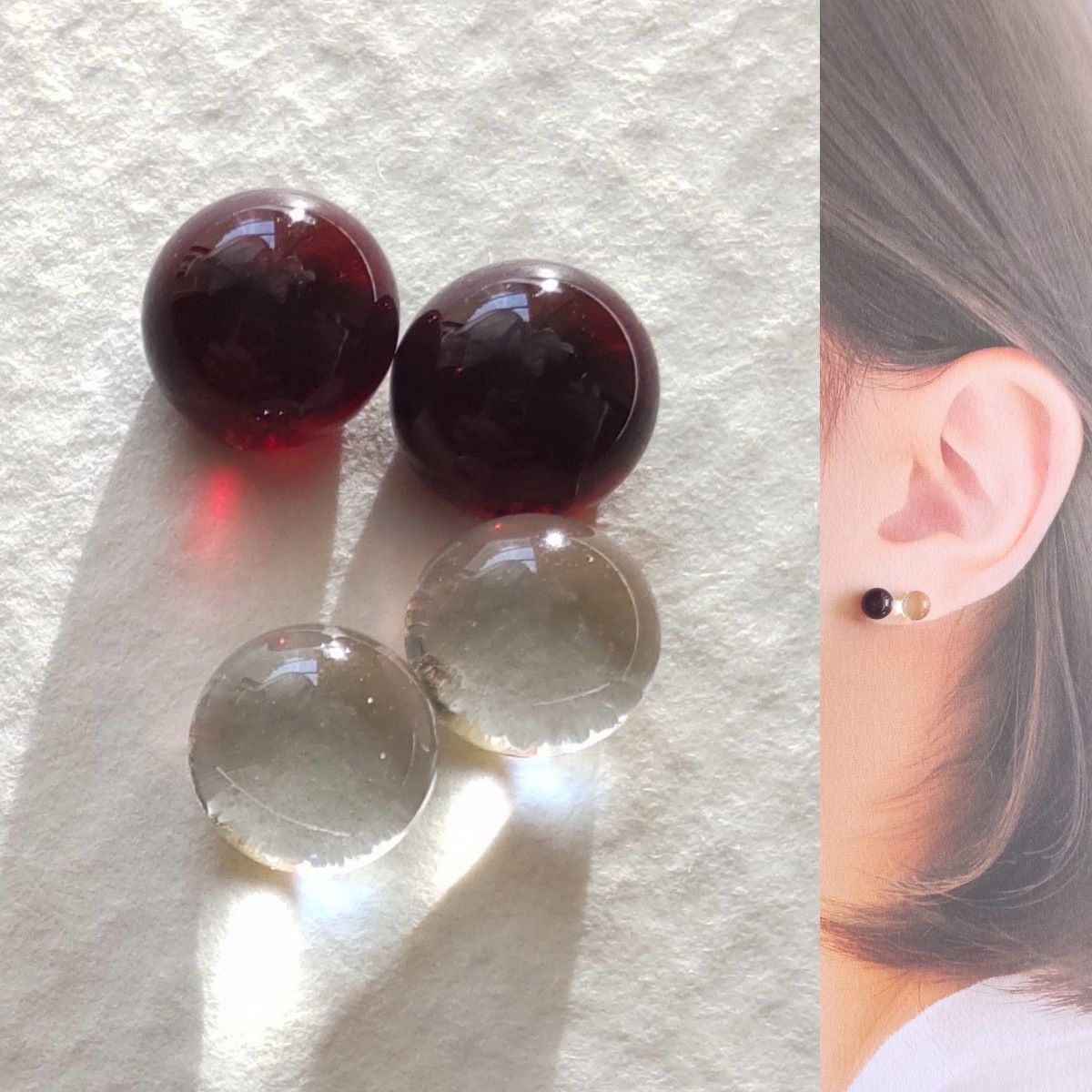 【21G/18G/16G】サージカルステンレスピアス イヤリング ボディピアス ガラスナギット2ペア No.740