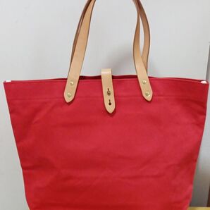 大容量 トートバッグ倉敷帆布canvas赤色 本革使用 Lサイズ