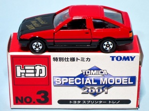 TOMY 2001 特別仕様トミカ No.3 トヨタ スプリンター トレノ AE86 赤／艶消し黒ボンネット 箱傷み 本体新同