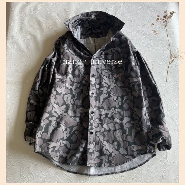 nano universe メンズ 迷彩シャツ 長袖 M 黒×グレー ナノユニバース