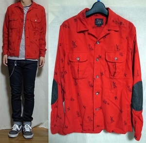 woolrich woolen mills ウールリッチウーレンミルズ エルボーパッチ ハンティングシャツ S 赤 ネルシャツ 長袖シャツ