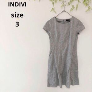 【INDIVI】インディヴィ フレンチスリーブ カットソーワンピース 膝丈 グレー
