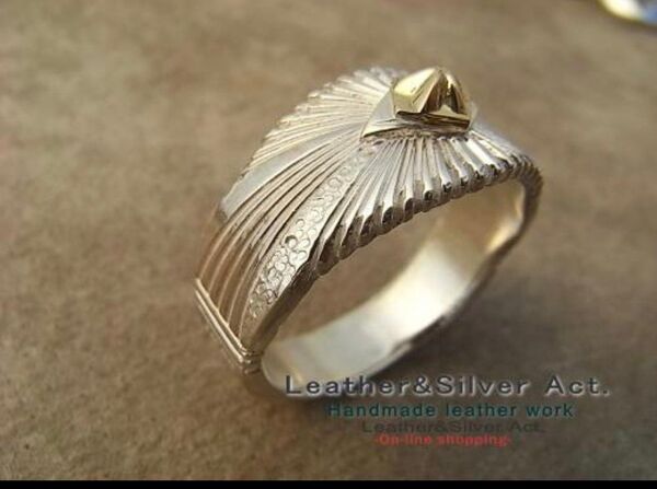 シルバー 925 幅広リング スター 星 k18 太陽神 サンバースト スターリング 手彫り 無垢 星 インディアンジュエリー