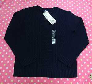  new goods *130* Uniqlo * cable crew neck sweater navy 