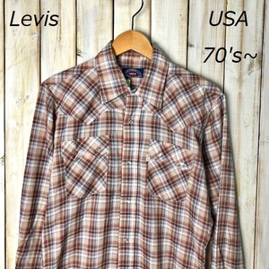 USA古着 70～80's Levis ビッグE チェックウエスタンシャツ M ヴィンテージ アメリカ古着 オールド リーバイス ⑧