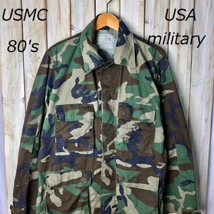 USA古着 米軍実物 80's USMC ステンシル入り 迷彩ジャケット M ミリタリー ヴィンテージ USARMY ミリタリー オールド　●82