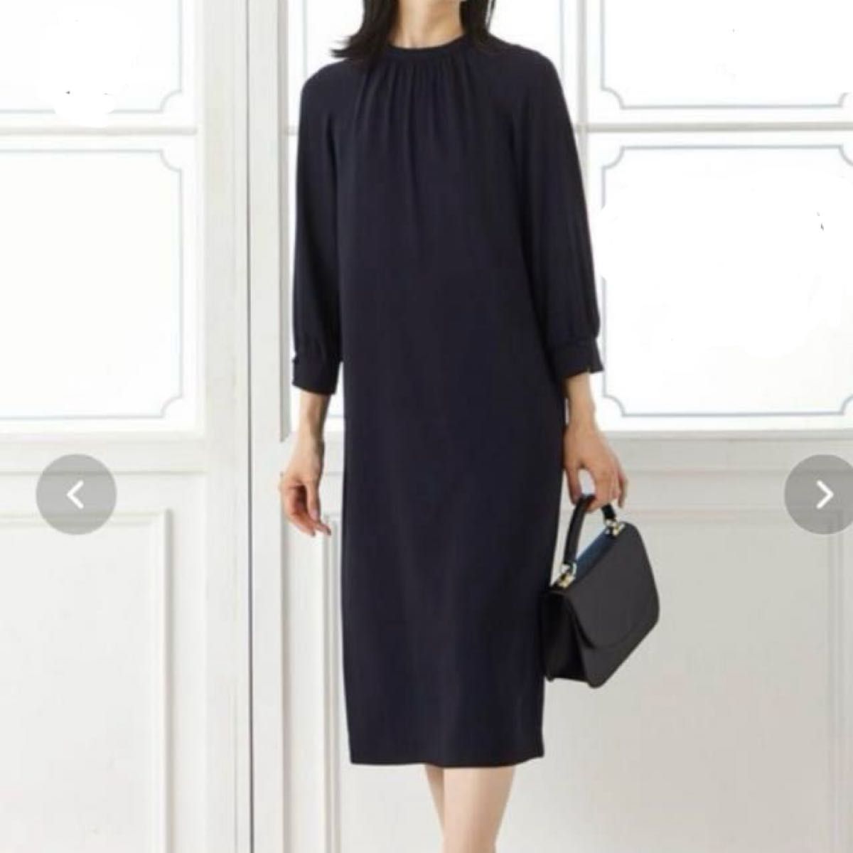濃紺ワンピース／ネイビー長袖七分袖　上質着心地のフォーマル★上品な大人礼服ブランドエメ
