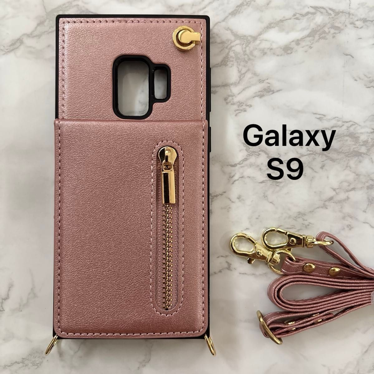 Galaxy S9 ケース 手帳型 ショルダー クロスボディSC-02K SCV38 斜め掛け カードケース ストラップ付　ピンク