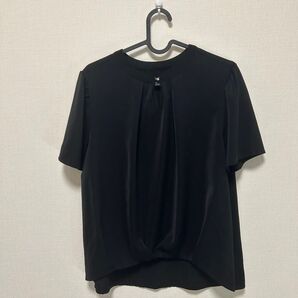 オフィスカジュアル ビジネス ブラウス トップス 半袖 黒 ブラック カットソー シンプル