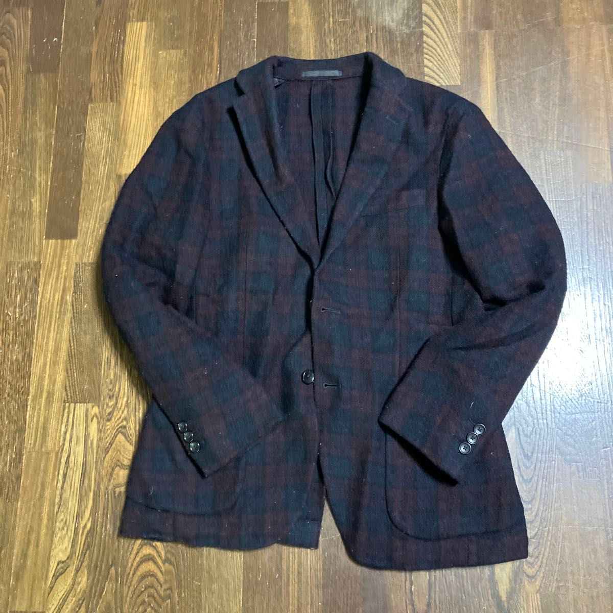 ユニクロ　テーラードジャケット チェック柄 メンズ ウール混 カジュアル 秋冬