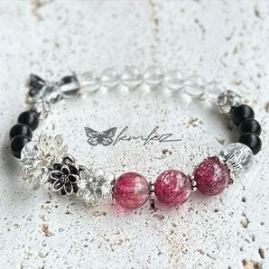 【聴糸-Ⅵ】花火水晶/ジェット/天然石ブレスレット