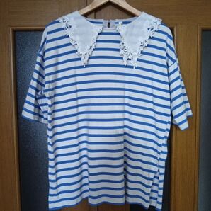 クラウドナイン cloudnine レース襟 ボーダー Tシャツ カットソー カジュアル ゆったり トップス レディース M-L