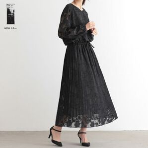 and it アンドイット 長袖ワンピース シフォン ブラック
