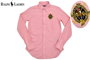 Y-0146* free shipping * super-beauty goods *RALPH LAUREN POLO SPORT Ralph Lauren * regular goods pink big embroidery long sleeve oxford shirt 2 155/84A