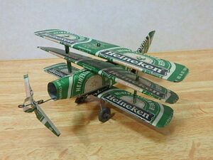 (s006k) ハンドメイド 空き缶 アルミ缶 Heineken 飛行機 プロペラ機 インテリア オブジェ 置物 レトロ 手作り ミニチュア