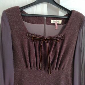 ワンピース ドレス 茶色 ラメ入り リボン付き