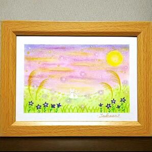 パステルアート キキョウ野原とお月見うさぎ パステル画原画